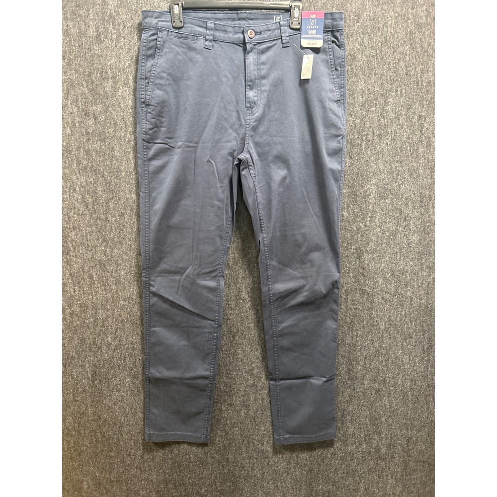 George Casual Chino Pants Mens 36x34 Blue Cove New Slim Fit Stretch Cotton